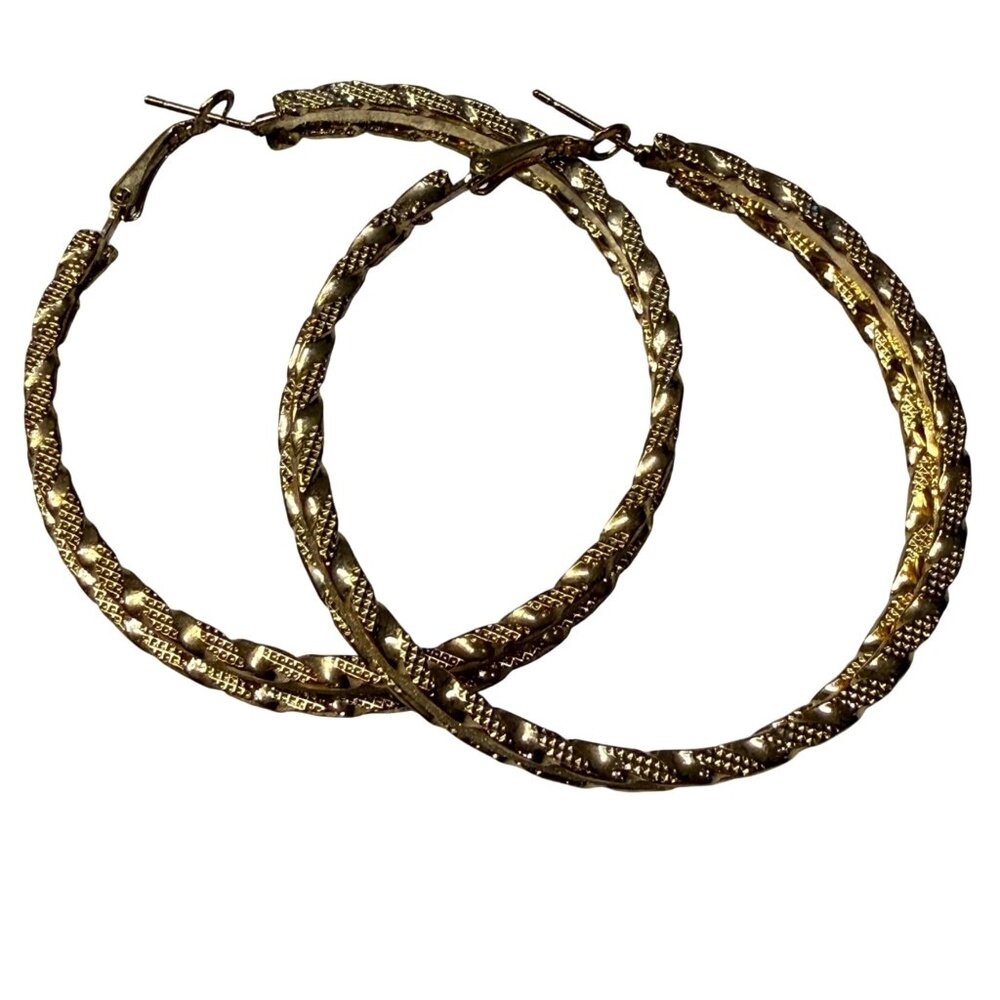 Textured Gold-Tone Braided Hoop Earrings Large Pierced Statement Jewelry Women